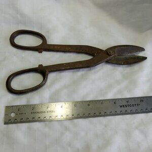 Vintage sheet metal shears used to cut sheet metal. Forged steel.